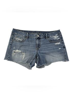 American Eagle Sz 16 Stretch Mom Jeans Distressed Cutoff Jean Shorts